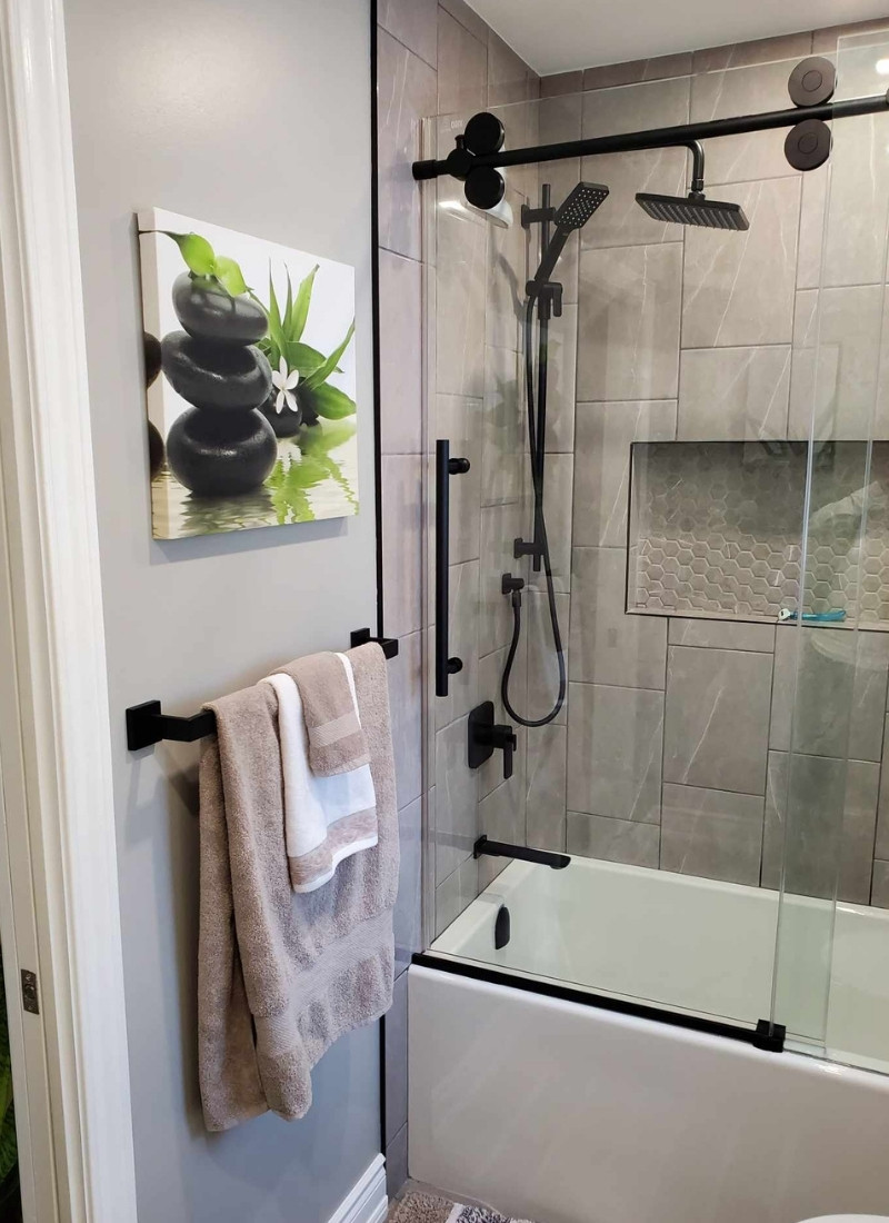 a shower and bathtub in a bathroom